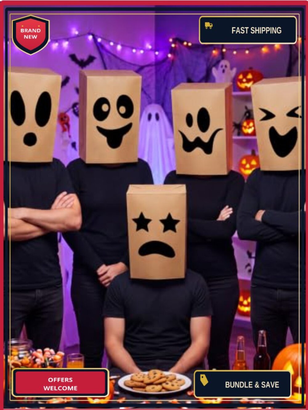 12 Pack Halloween Kraft Paper Bag Masks Funny Costume Photo Booth Cosplay